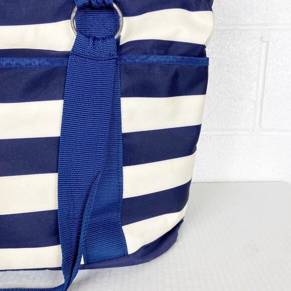 Initials Inc Beach Bag Tote Navy Blue Ivory White Stripe Mesh Bottom Pockets A - Picture 11 of 15
